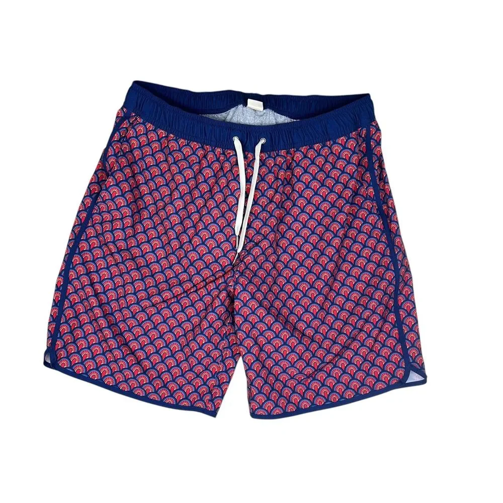 Fair Harbor Swim Shorts Mens Large Blue Geometric Print Lined Elastic Waist